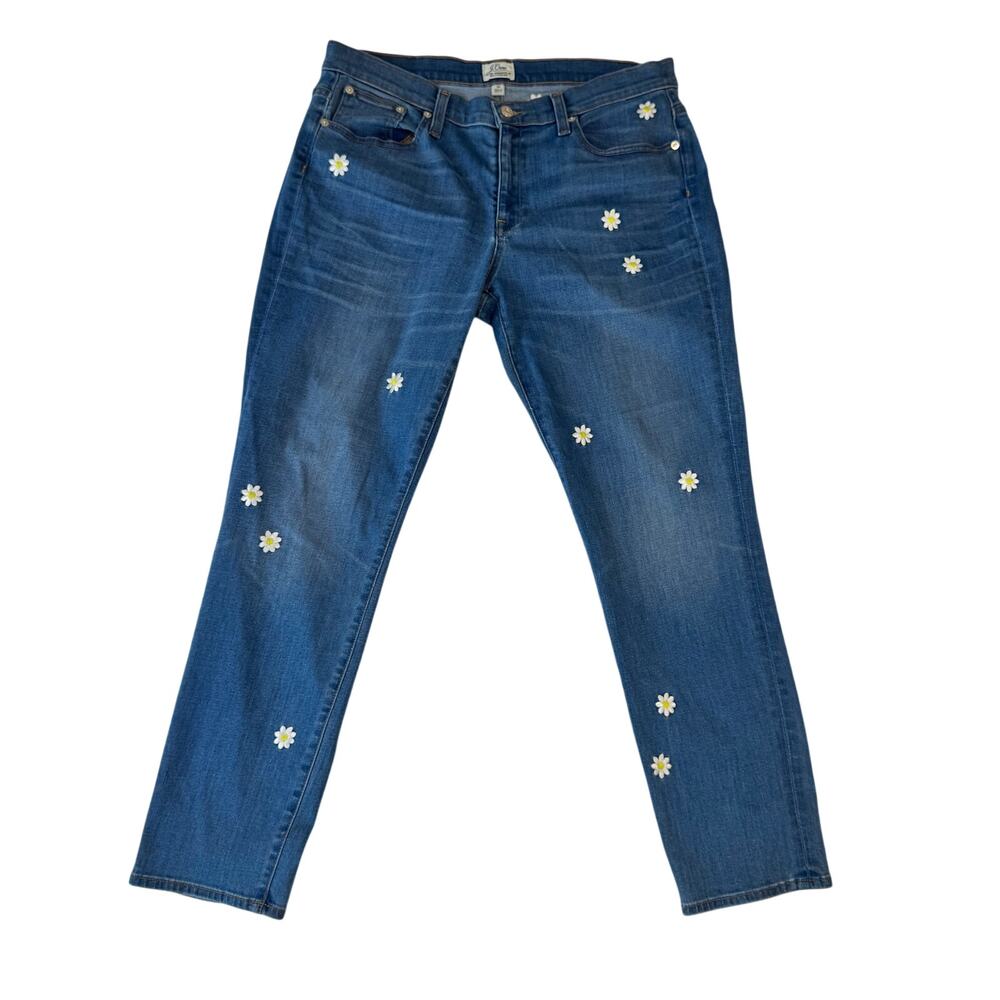 J.Crew Embroidered Boyfriend Jeans Women's 30 Daisy Floral Cottagecore Spring - Picture 2 of 16
